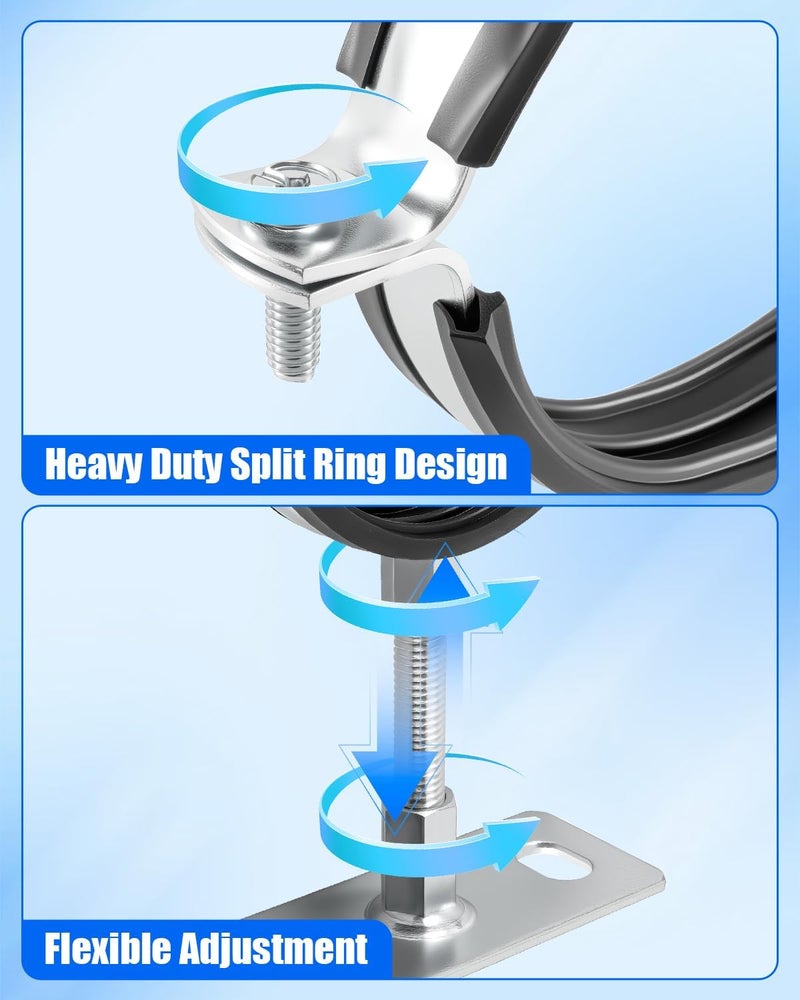 GRSVDF 2 Pcs 8 Inch Adjustable Pipe Bracket, Split Ring Pipe Hanger, Heavy Duty B Vent Wall Strap Round Gas Vent Strap, Chimney Support Mount with Mounting Screws Anti-Slip Pads - Image 4